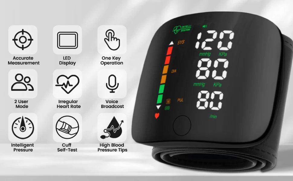 NEW Arrivals English Voice Digital Wrist Tonometer Medical Blood Pressure Monitor Heart Rate Sphygmomanometer Tensiometers Meter Cuff Women Men Health Care Supplies