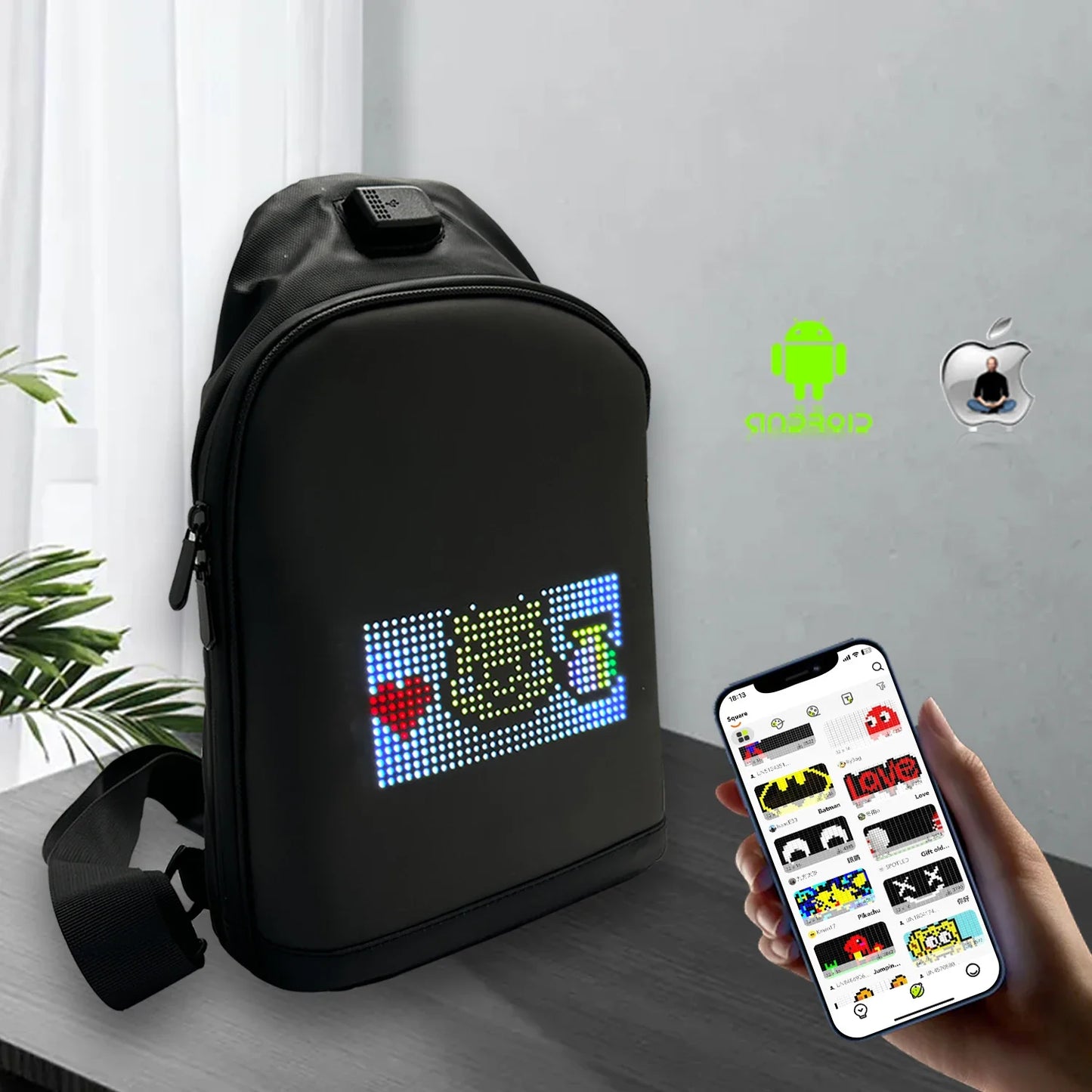 Led Waist Bag Smart  APP LED Pixel Backpack for Women Men DIY Multilingual Graffiti Dynamic Shoulder Bag Chest Bag Led Display