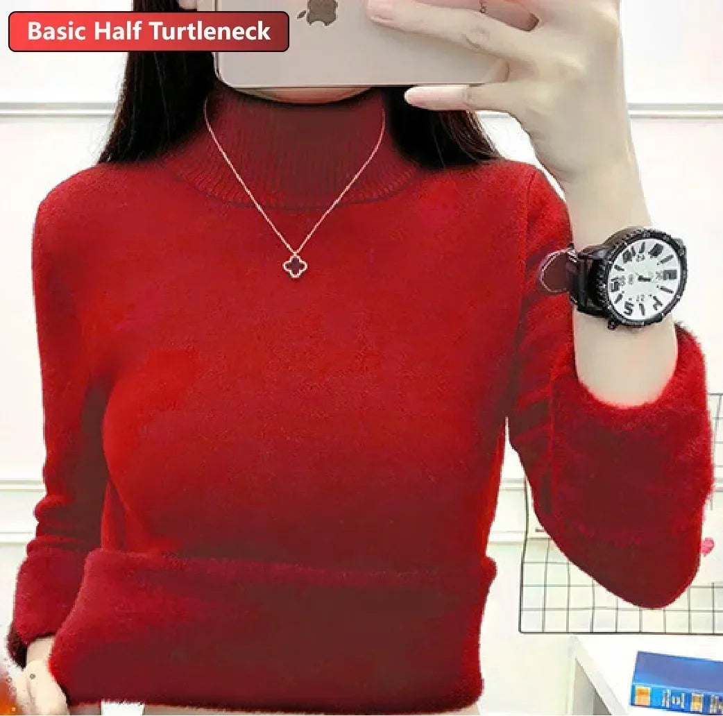 NEW Arrivals Sweater For Women Winter Thicken Turtleneck Slim Knit Pullover New Warm Plush Velvet Lined Knitwear Jumper Tops Casual Female Girls Luxury Fashion Clothing Supplies