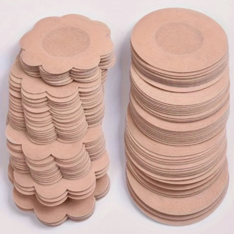500 PCS Set Bamboo Fiber Cotton Disposable Women's Breast Patches Anti Convex Point Invisible Breathable Anti Allergic Chest Patch Sling Anti Glare Pasties Tits Breast Cover Pads Ladies Underwear Accessory Sets
