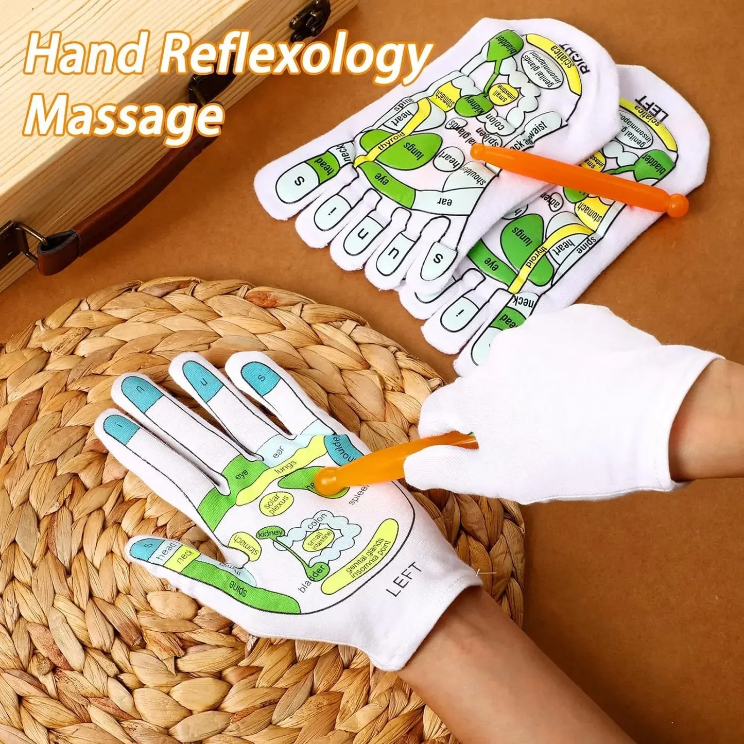 Acupressure Reflexology Gloves and Socks Set Massage with Point Massager Tools Hand Spa Reflexology Sock Five Toe Separate Socks