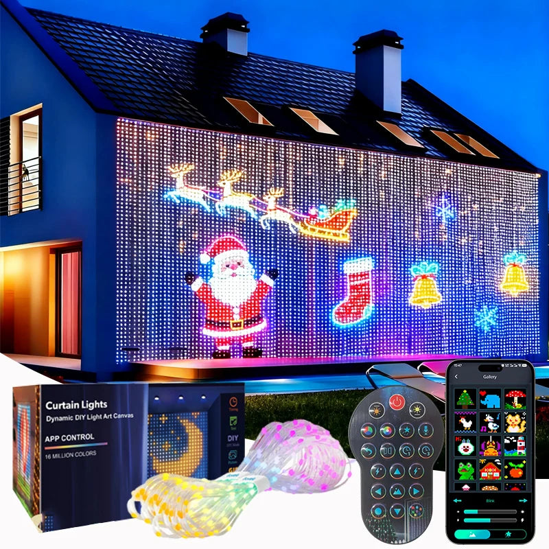 NEW 1/2PCS 3M-400 Led Smart LED Curtain Lights LED Fairy Lights App Control Music Sync DIY Pattern Waterproof for Indoor Outdoor Party Decor Christmas New Year Eve Decoration Supplies