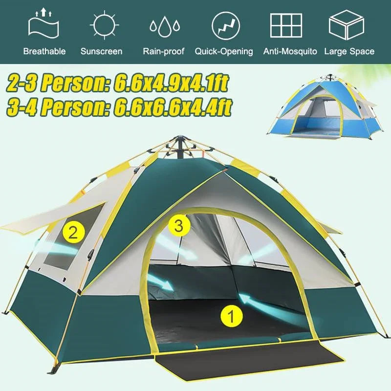 NEW 1-2-3-4 Person Travel Family Rainproof Windproof 1-4 Person Fully Automatic Tent Camping Sunshade Awning  Shelter Beach Easy Open Hiking Tents