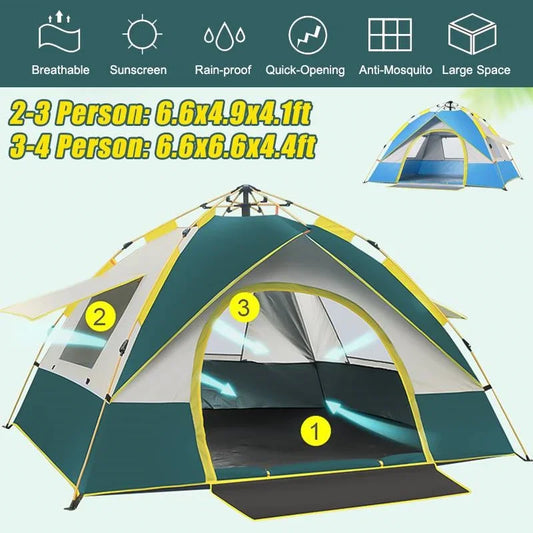 NEW 1-2-3-4 Person Travel Family Rainproof Windproof 1-4 Person Fully Automatic Tent Camping Sunshade Awning  Shelter Beach Easy Open Hiking Tents