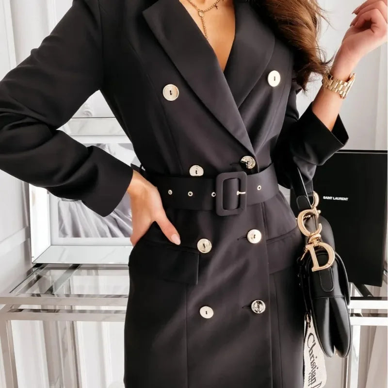 NEW Arrivals S-3XL Red/Black/Khaki/White Double Breasted White Trench Coat Women Winter Vintage Jacket Slim Trench Female Lapel Solid Office Ladies Trench Dress Coat Ladies Luxury Fashion Clothing Supplies