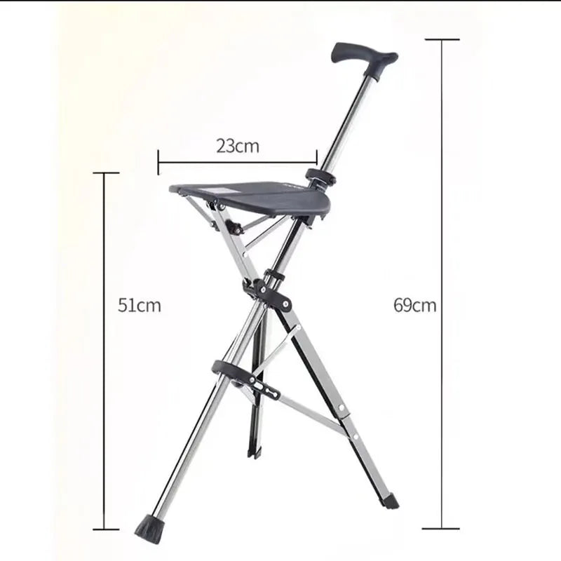 110KG Load Bearing New High Quality Aluminum Alloy Foldable Cane Stick Seat Adjustable Elderly Crutch Fishing Chair With Stool Outdoor Activities Walking Hiking Camping Mobility Medical Supplies