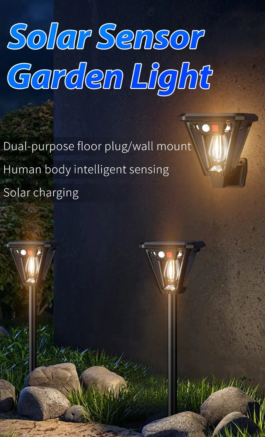 Just Arrived Motion Sensor LED Solar Pathway Light Outdoor Wall Lamp External Waterproof Bulb Retro Garden Lawn Decoration Solar Street Light Home Gardening Supplies