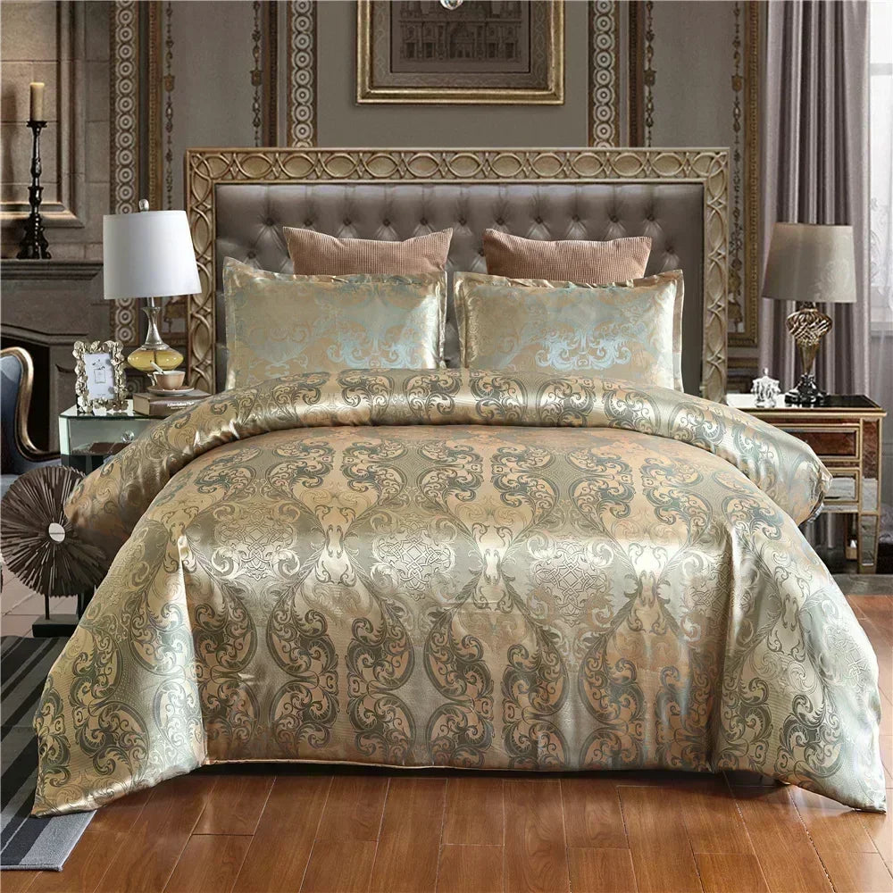 NEW Arrivals 3PCS Set 5 Colors High End Jacquard King Size Bedding Set Luxury European Wedding Bedding Sets Queen American Satin Double Duvet Cover Set 220x240