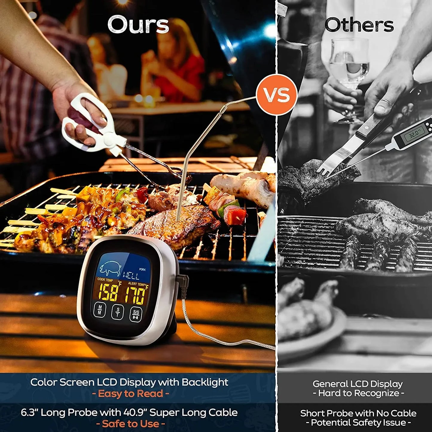 Digital Meat Kitchen Thermometer Stainless Waterproof Meat Temperature Thermometer Probe Oven Cooking BBQ