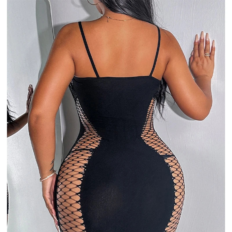 Women Sexy Fishnet Beach Cover Up Hollow Out Bodycon Dress See Through Summer Swimwear Beachwear Mini Dress Ladies Bathing Swimming Apparel Accessories