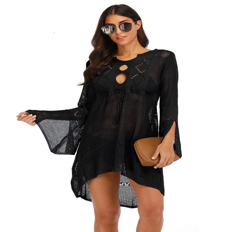 NEW Arrivals 7 Colors Sexy Cover Up Bikini Women Swimsuit Cover-Up Beach Bathing Suit Beach Wear Knitting Swimwear Mesh Beach Dress Tunic Mini Dress