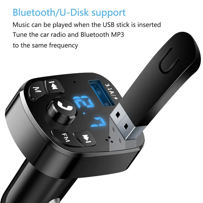 Car Mp3 Player Dual USB Fast Charger Fm Bluetooth Receiver Bluetooth Compatible 5.0 Fm Transmitter USB Flash Drive Plug Car Kit