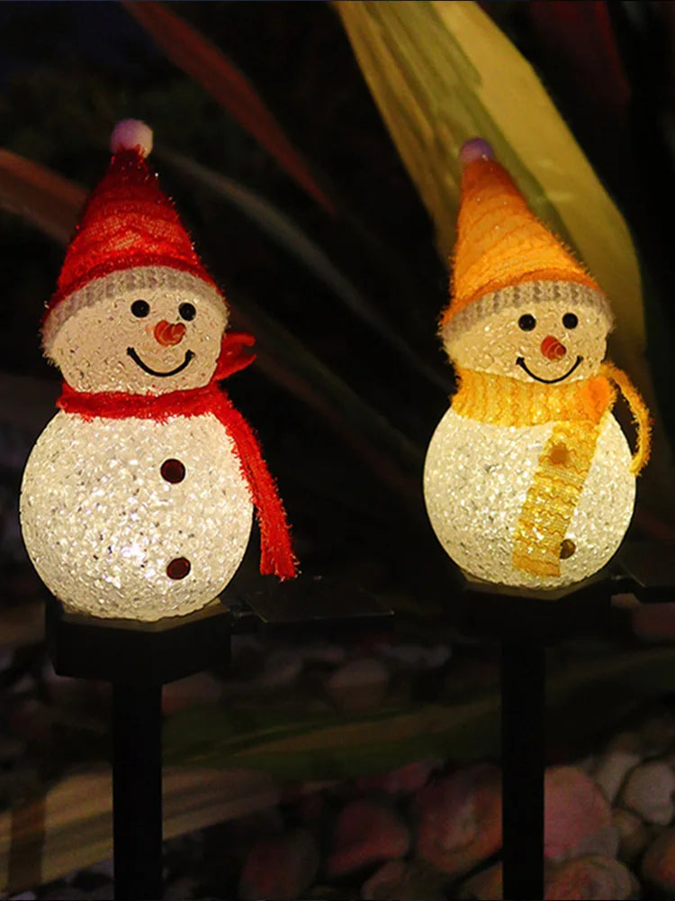 4PCS Set Christmas Snowman Solar Stake Light Outdoor Garden Waterproof Xmas Atmosphere Courtyard Lamp For Home Courtyard Decor