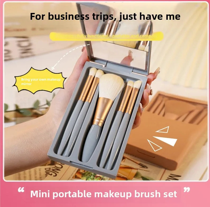 NEW Arrivals 5 PCS Set Mirror Box with Skylight Powder Brush Concealer Blush Super Soft Brush Boxed Mini Portable Ladies Outdoor Travel Business Trip Dinner Make-Up Sets