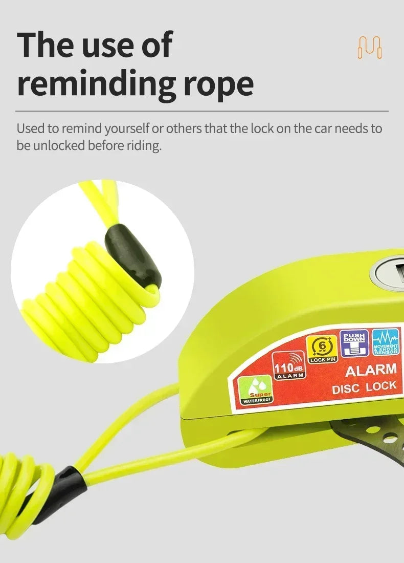 NEW Arrivals Disc Brake Alarm Lock, 5 Colors Full Set Anti-Theft and Theft Prevention, Bicycle Motorcycle Anti-Theft Alarm, Electric Scooter, Bicycle Lock, Brake Disc Lock