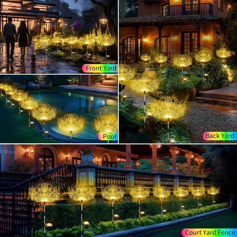 NEW Arrivals 2PCS Set 200LED Solar Fairy Light Outdoor Waterproof Solar Firework Light 8 Lighting Modes DIY Starburst Light Decorative Lights