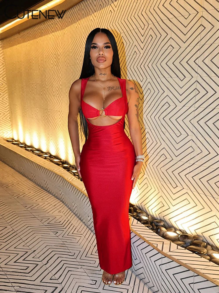 Low-Price Sales are Limited NEW Solid Elegant Women Maxi Dress Classic Elegant Hollow Out Backless Sleeveless Sheath Female Simple Sexy Frock Evening Beach Nightclub Party Dress Girls Ladies Sexy Fashion Clothing Supplies