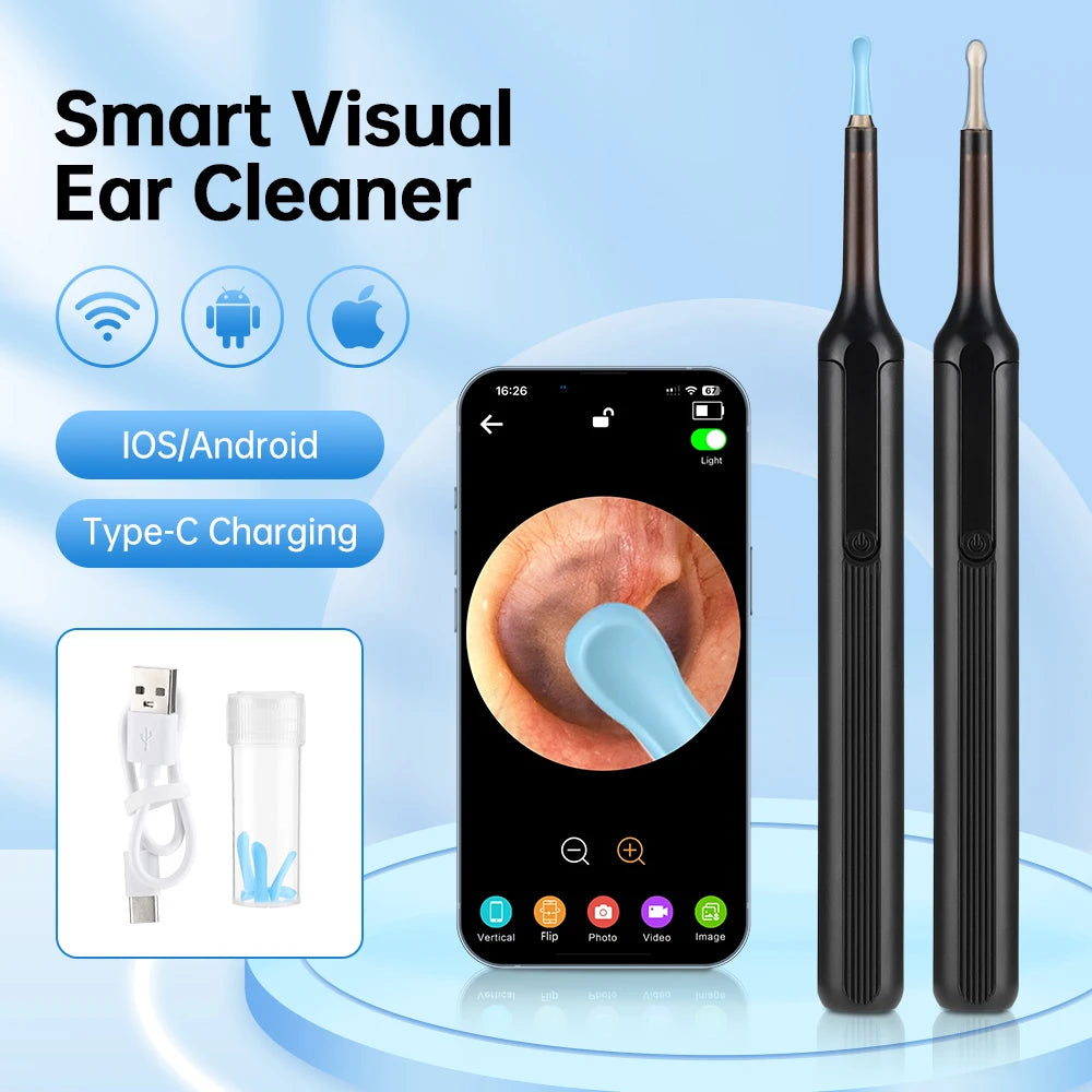 Wireless Smart Visual Ear Cleaner With Camera and APP Connection 6 LED Lights 3.0mm Lens Ear Wax Removal Endoscope Otoscope Type C Charging Tool Health Care Ear Cleaner Kit