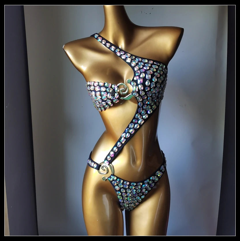 2025 Newest Fashion Women Swimsuit Bar Bikini Diamond Crystal Swimsuit Handmade Diamond Bikini Ladies Luxury Summer Beach Wear