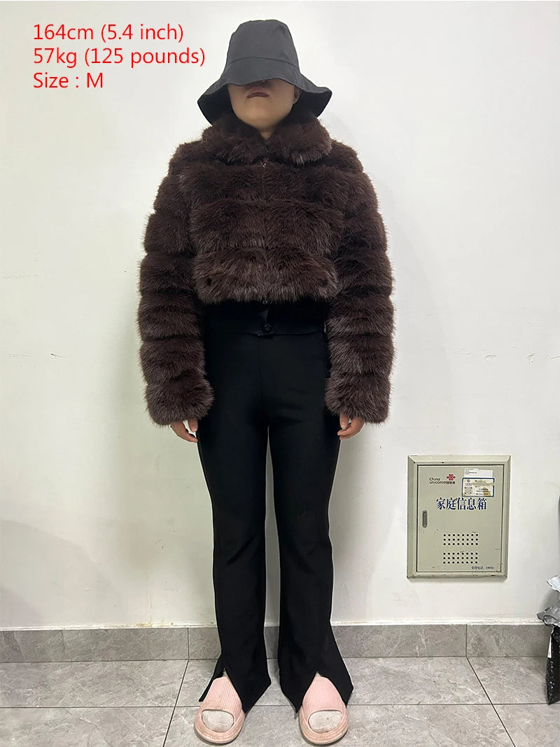 NEW Arrivals S-8XL 4 Colors Extra Plus Size Casual White Black Fluffy Fall Winter Faux Fur Coat Women Short Jacket Long Sleeve Cropped Puffer Fur Jacket Ladies Outwear Girls Winter Fashion Clothing Supplies