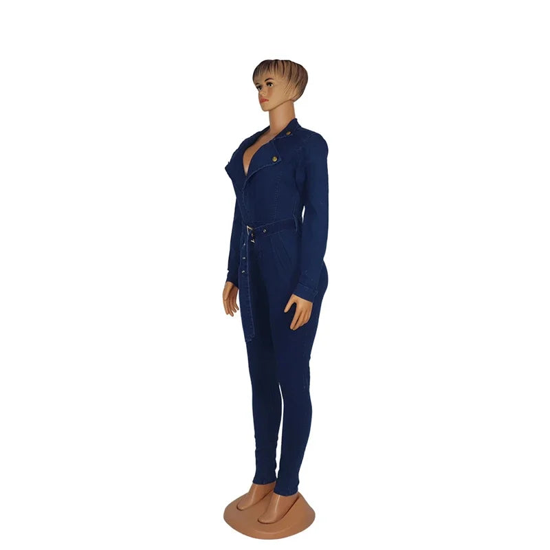 Streetwear Denim Jumpsuits for Women Spring Y2K Clothing Full Sleeve Bodycon Jean Rompers Playsuits One Pieces Overalls Outfits
