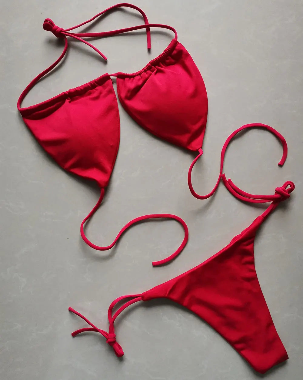2 PCS Set S-XL Multi-Colors Summer Women's Sexy Bikini Push-Up Padded Bra Brazilian Thong Split Swimwear Female Bandage Bathing Suit Adjustable Lacing Swimsuit Solid