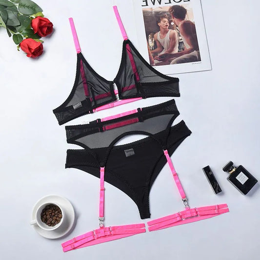 Plus Size Lace Bra Sets Sexy Lingerie For Women Thin Breathable Comfortable Babydoll Dress Underwear Set Exotic Intimate Clothin