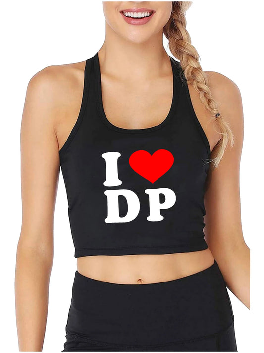 NEW Arrivals S-2XL 3 Colors I Love DP Design Sexy Slim Fit Crop Top Hot Wife Funny Naughty Flirting Tank Tops Women's Cotton Sports Fitness Training Camisole