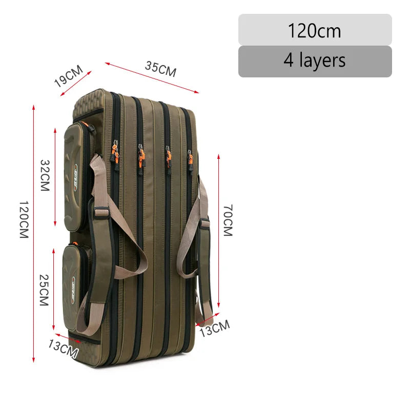 2/3/4 Layers Top Quality Multi-Functional Hard Spinning Fishing Rod Bag Carrier 2/3/4 Layers 80CM-130CM Fishing Tackle Lures Carrying Bags 1680D Oxford Reel Gear Storage Case Organizer Fishing Tools Supplies