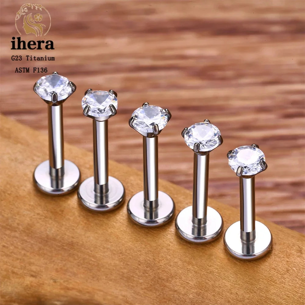 New Arrivals "50PCS" Gold/Silver G23 Titanium Piercing Labret Lip Studs 16G CZ Internally Threaded Stud Earring Lip Ring Tragus Cartilage Helix Jewelry Fashion Supplies
