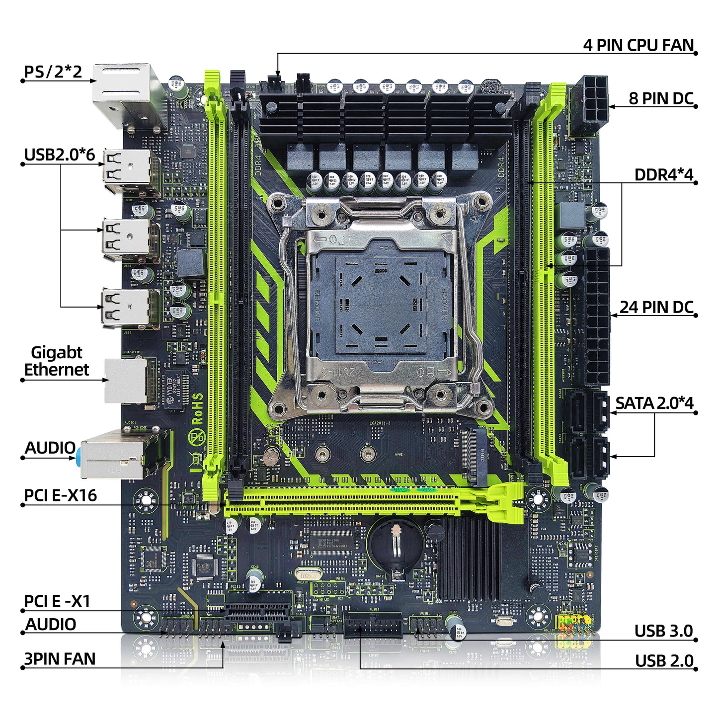 X99-8D4 Motherboard Set Kit With LGA2011-3 Xeon E5 2650 V4 CPU DDR4 16GB (1*16GB) 2133MHZ RAM Memory NVME M.2 SATA