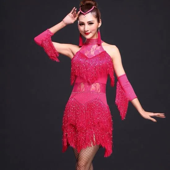 NEW Arrivals M-3XL 5 Colors Luxury Latin Dance Dress Women/Girls/Lady New Sexy Fringe Salsa/Ballroom/Tango/Cha Cha/Rumba/Samba/Latin Dresses For Competition Dancing