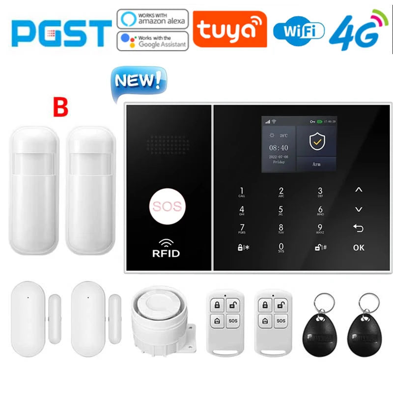 NEW HOT SALE 4G PG108 TUYA APP Control Alexa Voice Google WI-FI Support Home Alarm Anti-Theft System Smart Life APP Camera  SOS One Click Help Wireless Safe Security for House Villa Business Shops 433MHz