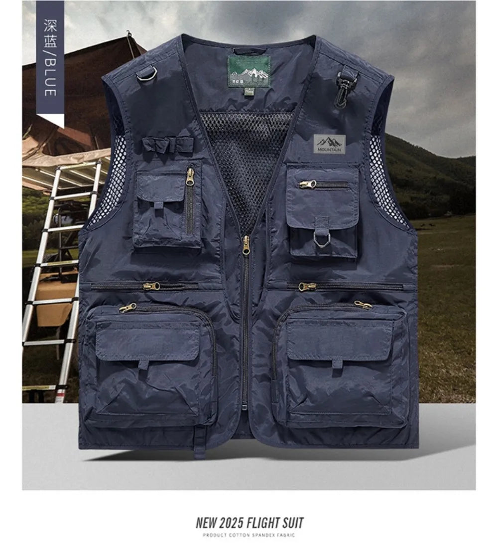 8 Colors S-5XL UK Plus Size Men's Multi-Pocket Vest, New Breathable Outdoor Fishing Vest, High-Quality Design, Casual High-Tech Men's Jacket