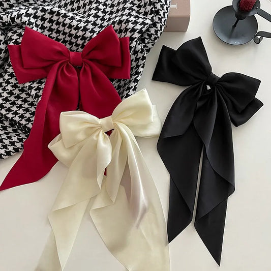 11 Solid Color Satin Ribbon Big Bows Hairpin Spring Clips Hair Accessories for Women Girls Trendy Korean Summer Headwear