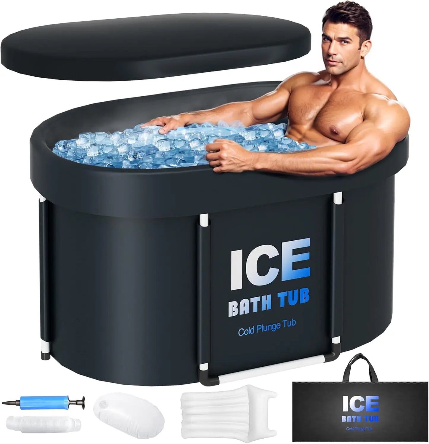 Full Set Oval Ice Bath Tub for Athletes with Cover 130 Gal Large Capacity 450L  Portable Cold Plunge Tub for Recovery and Cold Water Therapy Health Care Supplies