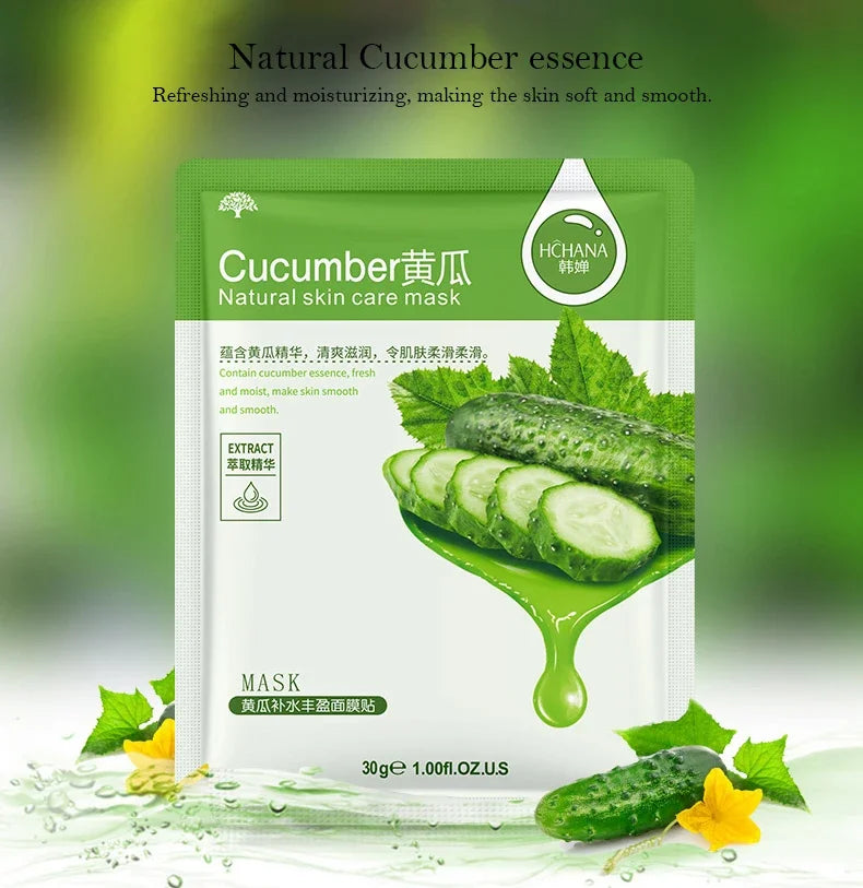 NEW Arrivals 20PCS Set 7 Natural Fruit Patterns Natural Plant Facial Mask Moisturizing Oil Control Anti-Aging Fruit Aloe Korean Hyaluronic Acid Sheets Face Mask Beauty Skin Care Products