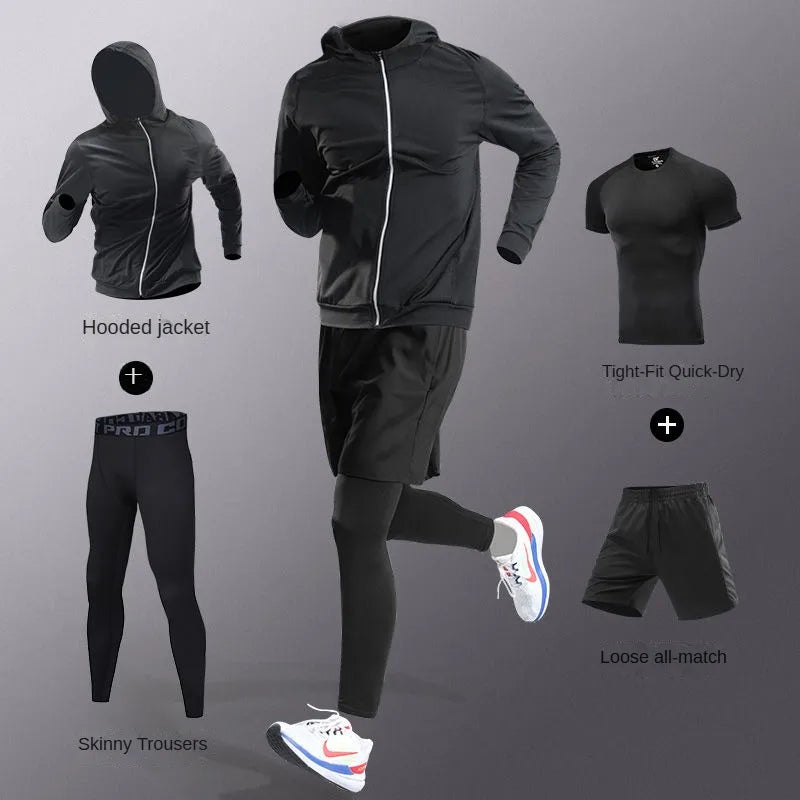 NEW 7PCS Set S-3XL(100Kg+) Plus Size Men's Ice Fiber Quick-Dry Four Seasons Outdoor Running Fitness Full Set/Suit Tracksuit For Marathon, Training  Cycling, Jogging, Gym Sweatpants Sports Clothing Supplies