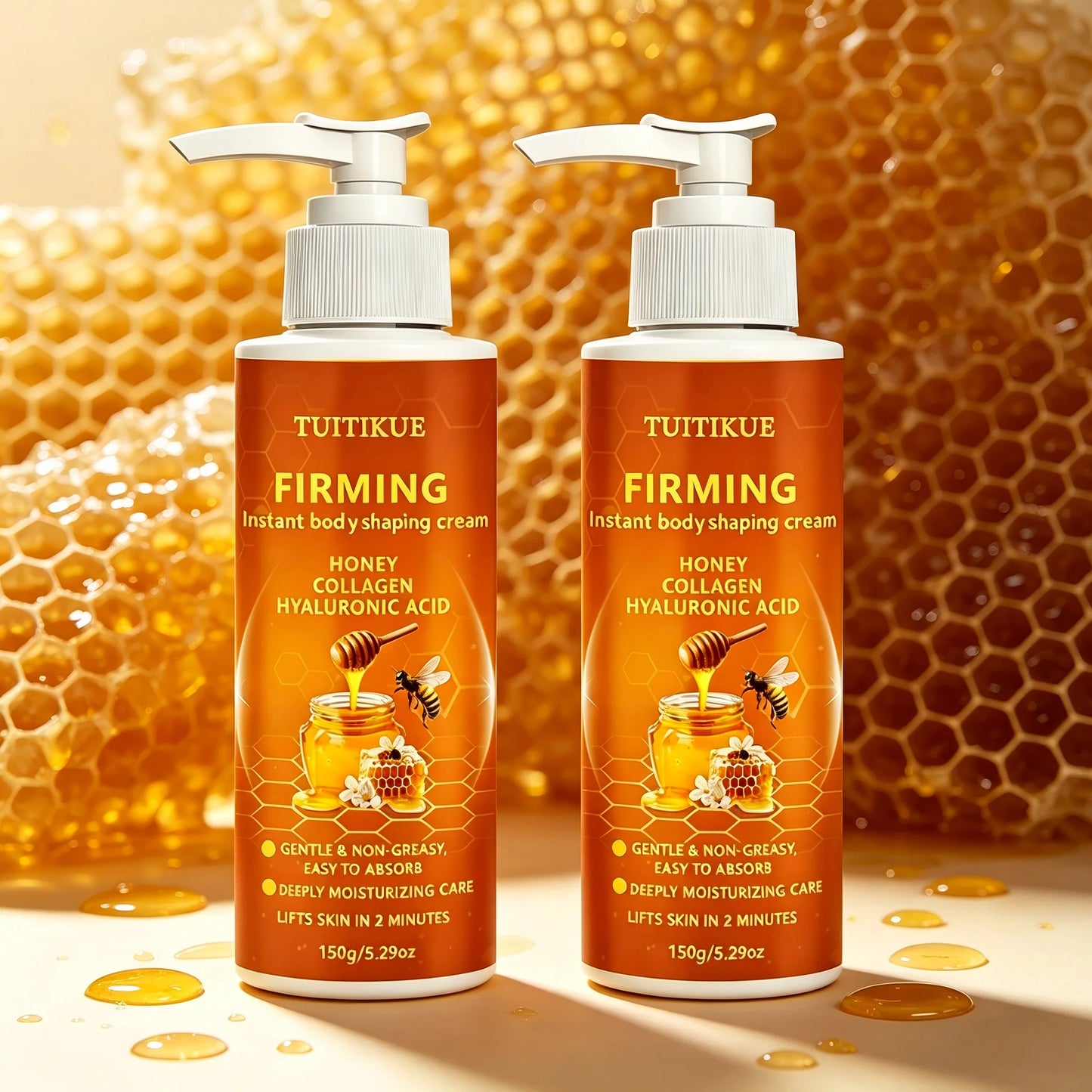 2 PCS Set Bee Venom Honey Collagen Firming Body 150gr Cream, Skin Laxity Repair Instant Lifting with Hyaluronic Acid, Non-Greasy Tummy Control Belly Loss Skin Care Sets Korean Products