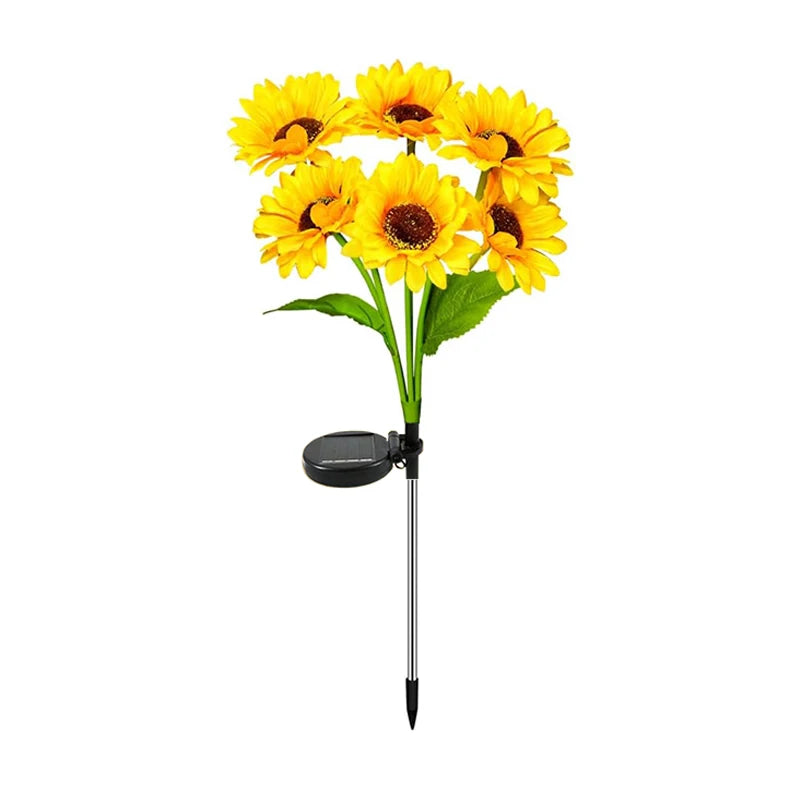 2 PCS Set (12 Heads) Home Villa Solar Sunflower Lights Solar Lights Outdoor Garden Decor Birthday Gift Waterproof Solar Flower Garden Stake Lights Lawn Pathway Home Lighting Decoration Supplies