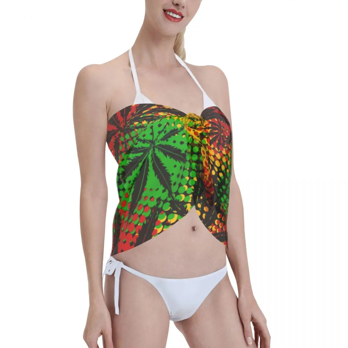 Marijuana Cannabis Rastafarian Women Beach Bikini Cover Up Wrap Chiffon Swimwear Pareo Scarf Sarong Weed Beach Bikini