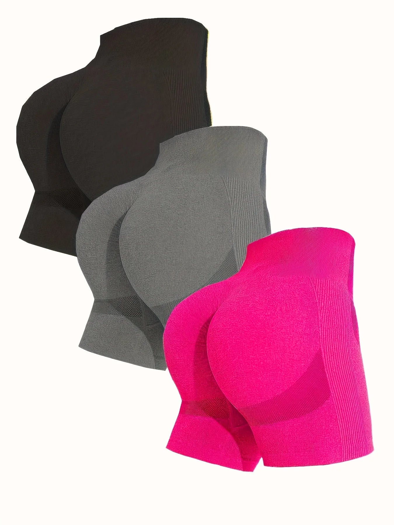 NEW Arrivals 3 Counts Women's Fitness Sportswear High Waist Tummy Control Yoga Shorts High Elastic Fitness Sportswear Outdoor Running Gym Shorts Sports Supplies