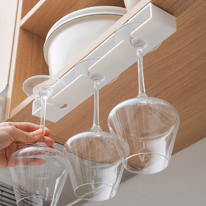 Wine Glass Holder Hanging Wine Glass Holder Under Shelf Plastic Stemware Rack Glassware Drying Storage Hanger For Kitchen Bar