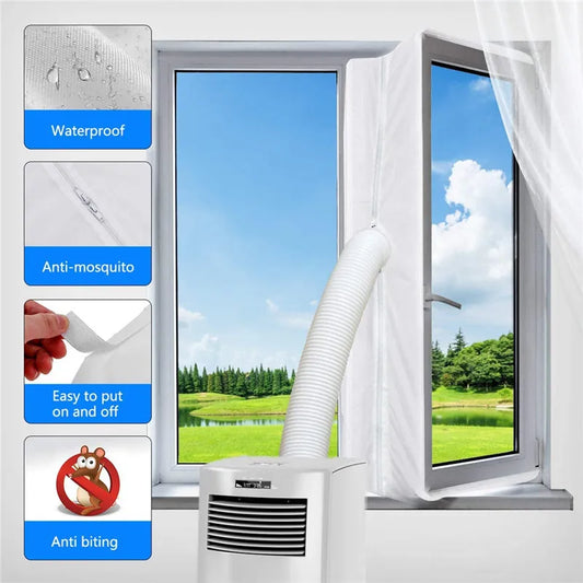 5M Air-Lock Window Seal for Portable Air Conditioner,3/4/5mFlexible Cloth Sealing Plate Window Seal with With Zip and Adhesive Fast Sealing for Home Office