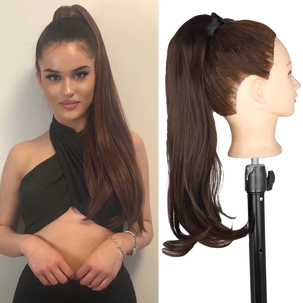 NEW  Synthetic Long Straight Wrap Around Clip In Ponytail Hair Extension Can Be Permed Heat Resistant Pony Tail Fake Hair