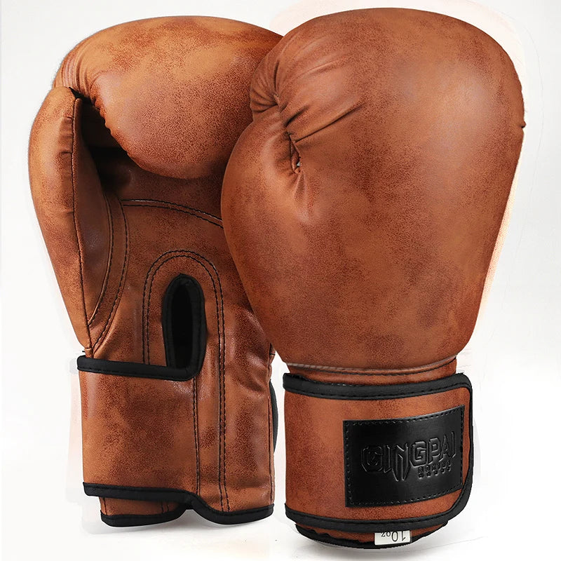3 Retro Colors Adult Women/Men 8/10/12oz Boks Boxing Gloves Leather MMA Muay Thai Boxing Gloves Mitts Sanda Gym Training Practice  Equipment Sports Accessories