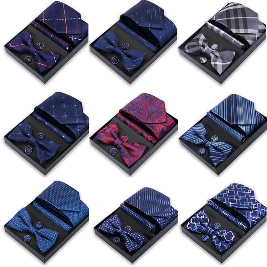 Hot Sale 58 Types/Colors 6 PCS Set Men's Paisley Necktie Cashew  Ties Cufflinks Square Towel Butterfly Bow Wedding Guest Business Ties Gift Box Men Apparel Sets