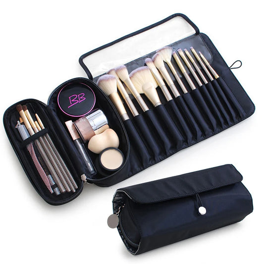 NEW Arrivals Make-Up Bag Women's Cosmetic Brush Bag Travel Organizer Makeup Brushes Fold Tools Rolling Bags Waterproof Nylon Makeup Case Women Cosmetic Accessories