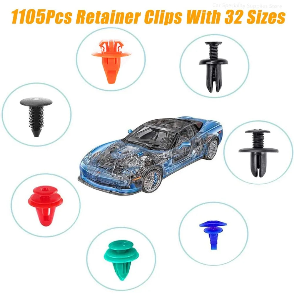 1105/680/800 PCS  Plastic Car Fastener Clips Kit Mixed Car Bumper Door Trim Panel Auto Bumper Rivet Retainer Push Engine Cover