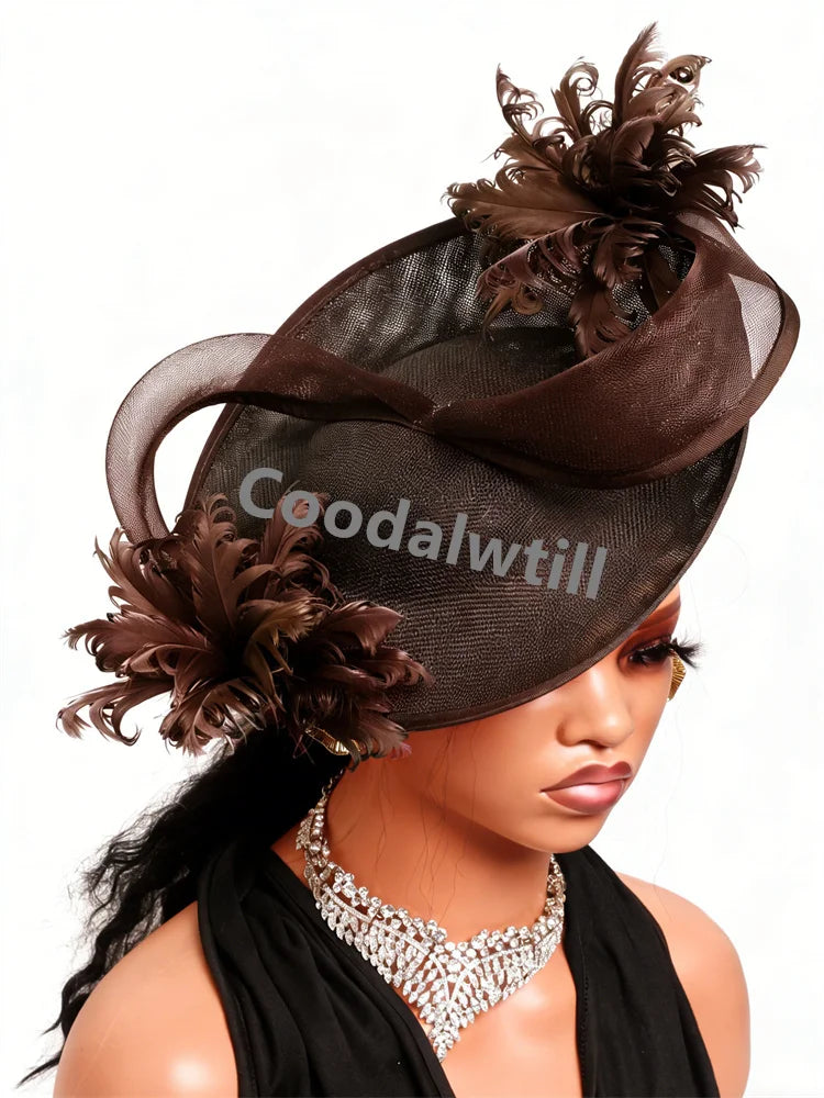21 Colors Royal Ascot Horse Racing Women Femme Luxury Fascinator Kentucky Ladies Tea Cocktail Derby Headpiece Feather Fancy Opera Concerts Red Carpet Bride Wedding Hats Apparel Accessories